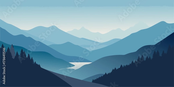 Fototapeta Serene Mountain Landscape with River and Forest Layers