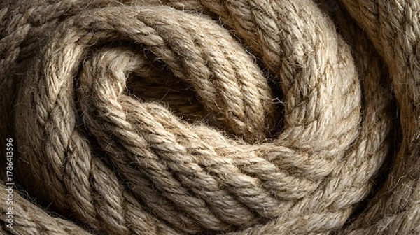 Obraz Detailed Close Up of Coiled Natural Fiber Rope Strong Textile Material Crafting and Nautical Themes