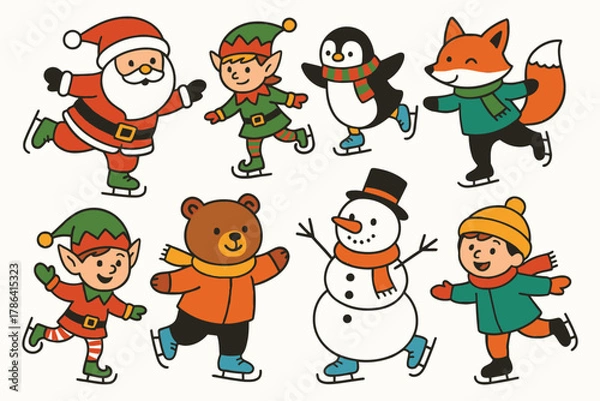 Obraz Charming christmas characters ice skating together in a festive winter scene