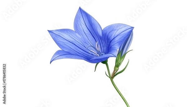 Fototapeta Elegant Bluebell Flower Blossom on White Background, Close-up.