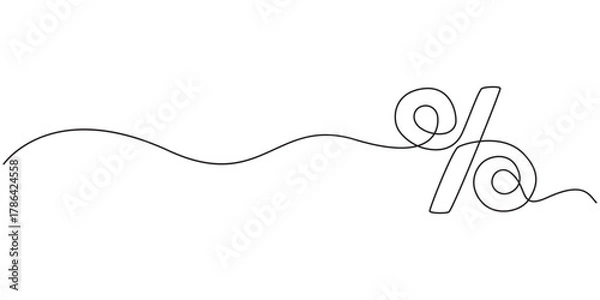 Obraz AdobLinear background of percent sign. One continuous line drawing of a percent sign. Vector illustration. Linear percent icon isolated, Percent sign line art silhouette. One line continuous outline.