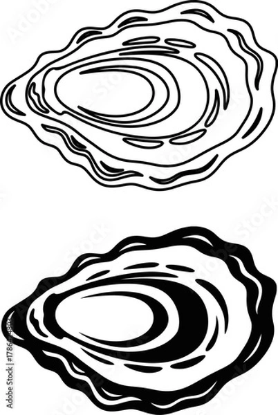 Fototapeta Oyster Shell Outline and Silhouette
