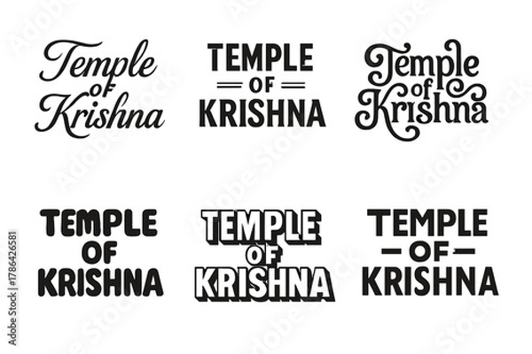 Obraz Krishna Emblem Lettering. Temple of Krishna. Set lettering. harmonious lettering variations of the same emblematic concept, each with different artistic