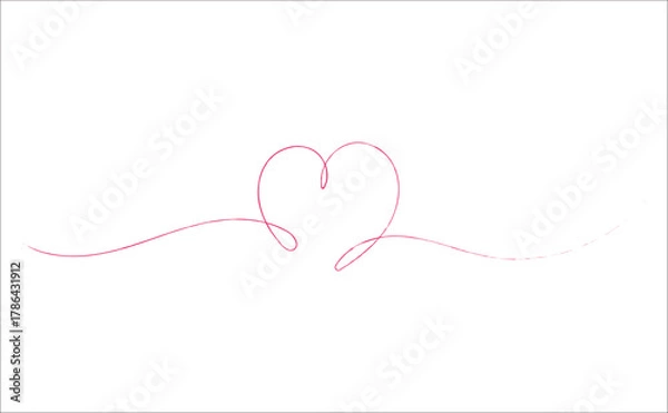 Fototapeta Continuous Line Heart Drawing. Monoline Love Symbol