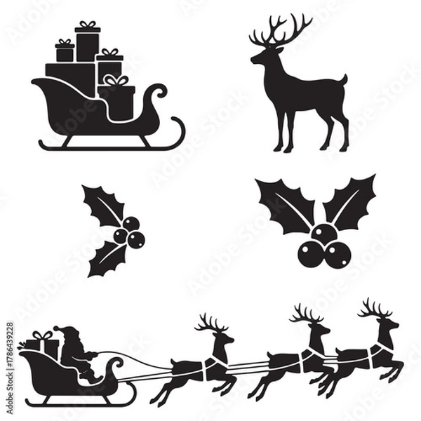 Fototapeta Christmas Silhouette Icons Set
