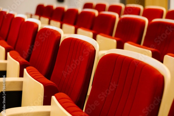 Fototapeta Empty red theater seats row by row