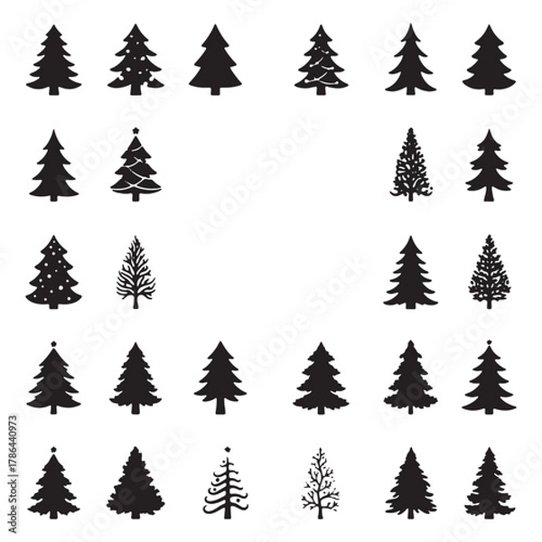 Fototapeta Mega Bundle of Diverse Christmas Tree Silhouettes Vector Pack
