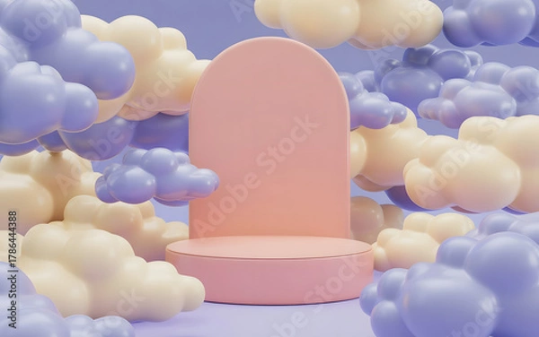 Fototapeta Pastel 3D Podium with Colorful Clouds for Product Display