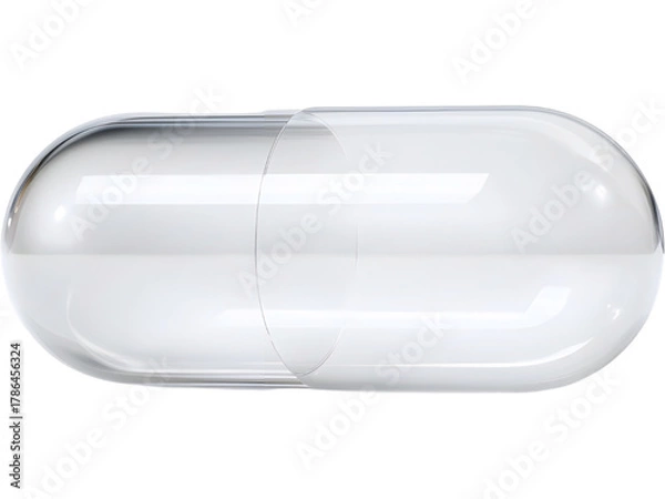 Fototapeta Transparent capsule pill isolated on transparent background, ideal for medical, pharmaceutical, or health-related design concepts.