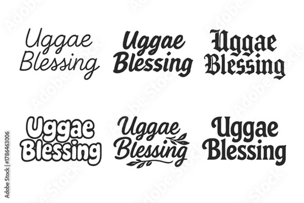 Fototapeta Diverse Lettering Styles. Uggae Blessing. Set lettering. harmonious lettering variations of the same emblematic concept, each with different artistic