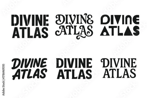 Fototapeta Divine Atlas Typography. Divine Atlas. Set lettering. harmonious lettering variations of the same emblematic concept (Stencil-inspired urban lettering,