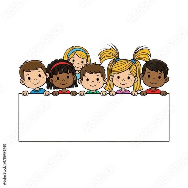 Obraz Happy children holding blank sign isolated on transparent background