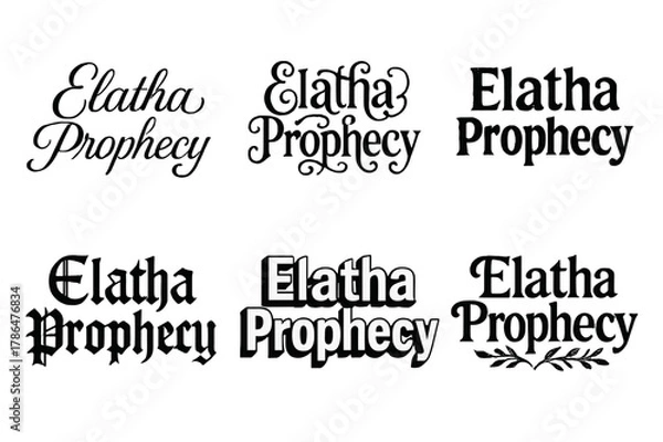 Fototapeta Typographic Variations. Elatha Prophecy. Set lettering. harmonious lettering variations of the same emblematic concept, each with different artistic