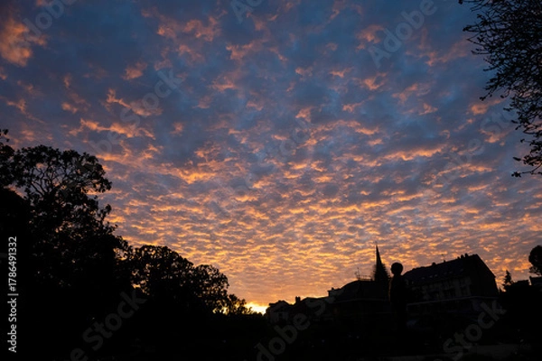 Fototapeta Sky with clouds at sunset, beautiful colors.
