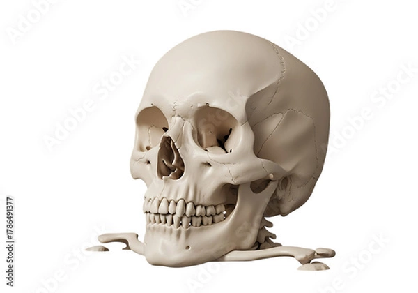 Fototapeta Detailed human skull model with clavicle bones, medical study. isolated on transparent background