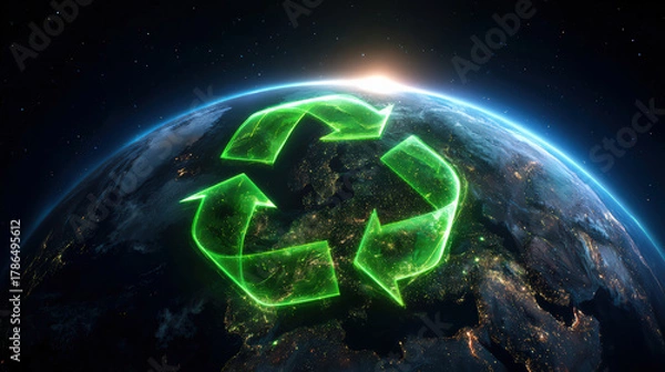 Fototapeta Global circular economy and sustainable development concept from space