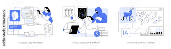 Obraz AI in News, Finance, and Science abstract concept vector illustrations.