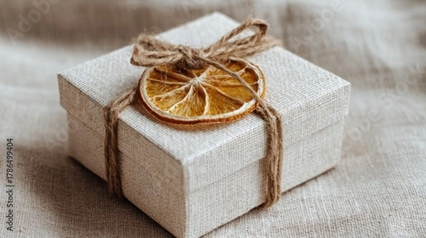 Fototapeta Hyperrealistic photo of gift box and dried orange slice