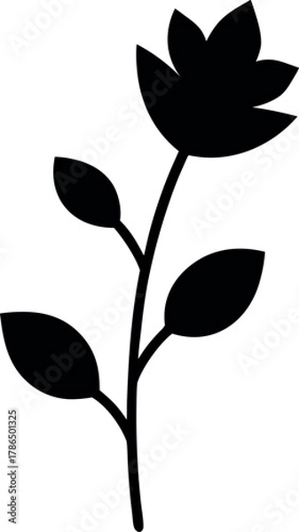 Fototapeta Elegant Minimalist Flower Silhouette with Pointed Petals and Leaves