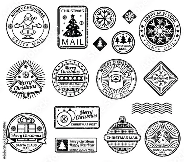 Fototapeta Vintage christmas postage stamps vector set