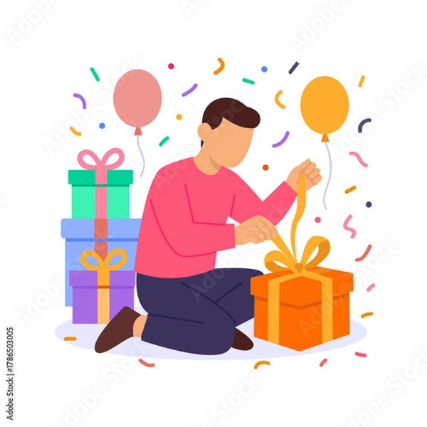 Obraz Gift Opening, unwrapping surprises with happiness