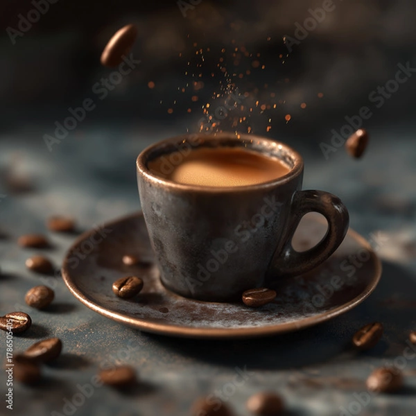 Obraz Coffee Cup with Floating Beans