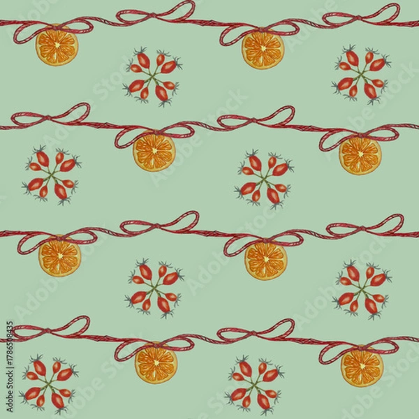 Obraz Dried Orange and Rosehip Wreath Pattern 2