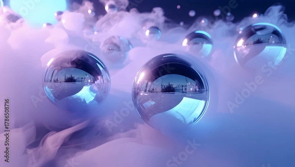 Obraz Floating Spheres with Reflections
