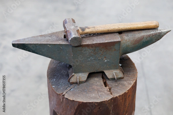 Obraz Blacksmith artisan tools on blacksmith anvil for forging