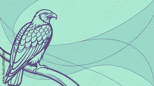 Obraz An illustration of an eagle perched on a branch, with abstract lines in the background.