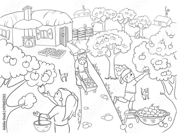 Fototapeta Kids Coloring cartoon on the theme of harvest raster