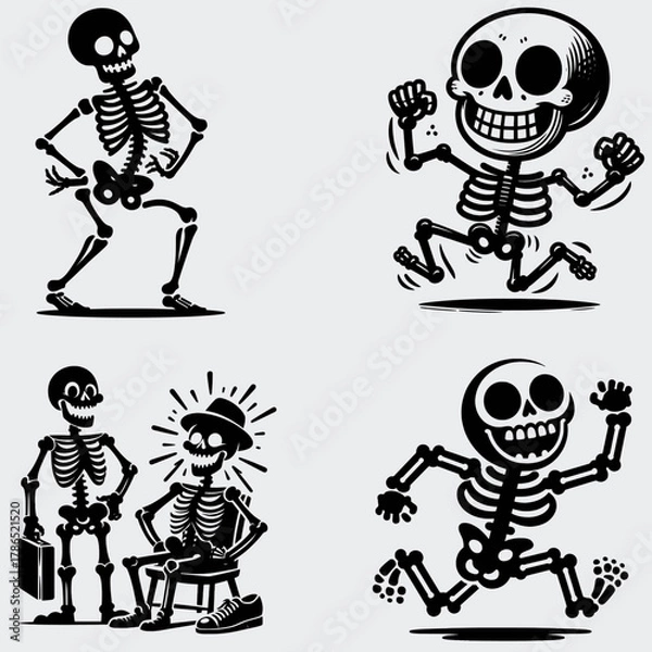 Fototapeta Funny Skeleton Silhouette Vector SVG Bundle, Skull SVG, Skeleton SVG, Funny Skeleton SVG, Skeleton Clipart, Death, Cutting File For Cricut, Silhouette, Vector, Funny, Woman Skeleton