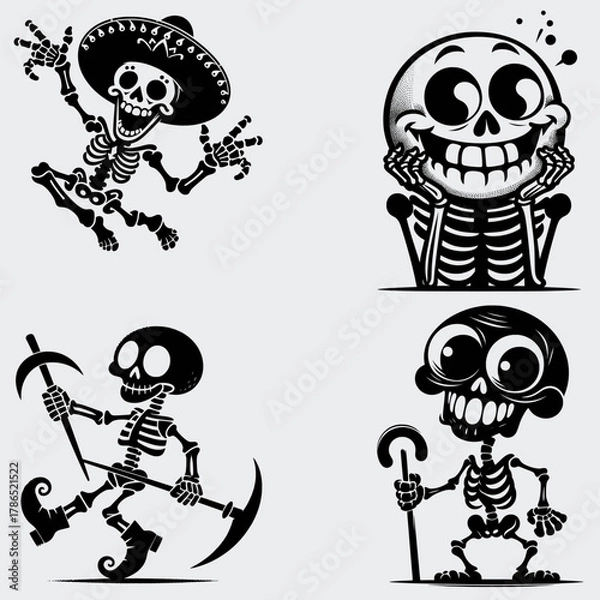 Fototapeta Funny Skeleton Silhouette Vector SVG Bundle, Skull SVG, Skeleton SVG, Funny Skeleton SVG, Skeleton Clipart, Death, Cutting File For Cricut, Silhouette, Vector, Funny, Woman Skeleton