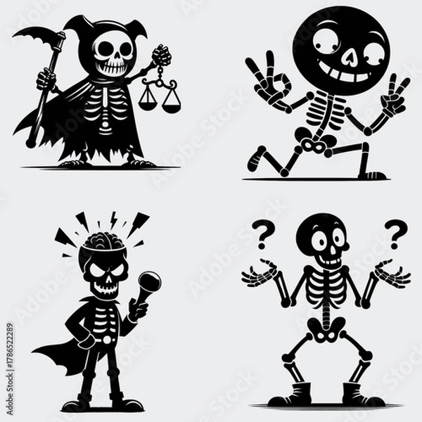 Fototapeta Funny Skeleton Silhouette Vector SVG Bundle, Skull SVG, Skeleton SVG, Funny Skeleton SVG, Skeleton Clipart, Death, Cutting File For Cricut, Silhouette, Vector, Funny, Woman Skeleton