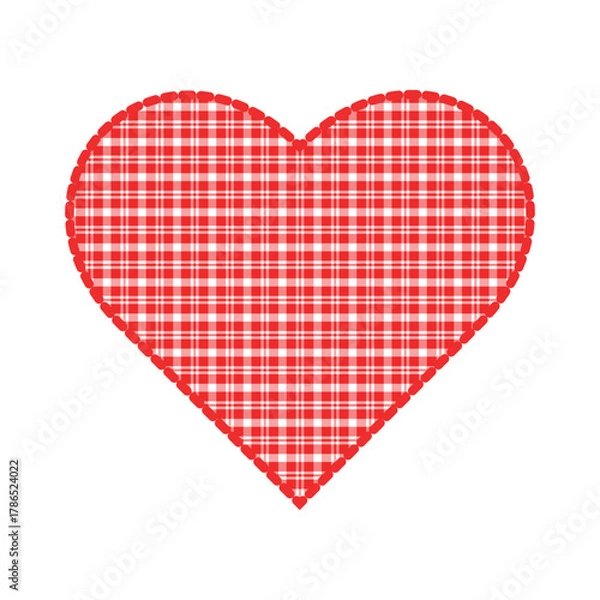 Obraz Design red,white color check  patter in a large heart with .Heart pattern on white background. Print for clothes. Surface for wrapping paper, digital paper, shirts, cloths. Love and romantic.