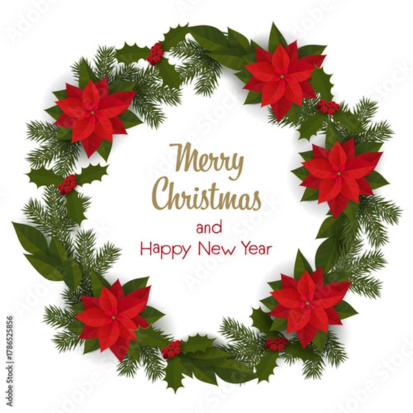 Obraz New Years wreath with the words Merry Christmas