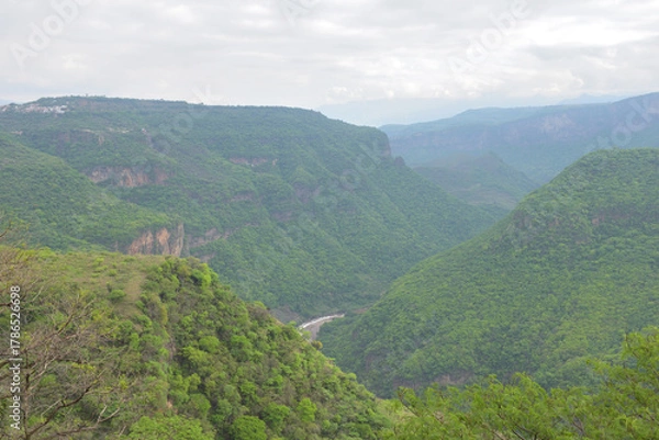 Fototapeta Breathtaking horizontal view of the lush Huentitan Canyon from the Viewpoint, surrounded by greenery and scenic cliffs