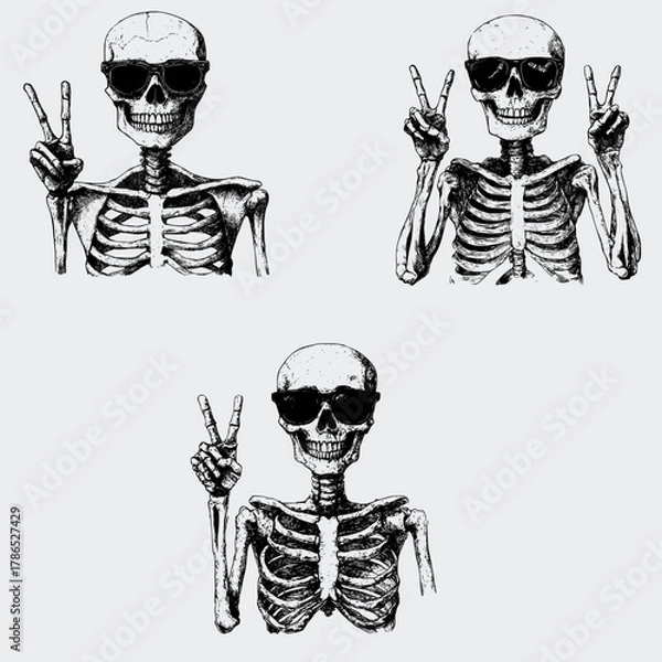 Fototapeta Skeleton Wearing Sunglasses Peace Sign SVG Bundle, Skeleton SVG, Vector, Silhouette, Funny Skeleton SVG, Skeleton Peace Sign SVG, Sunglasses SVG, Cricut, Cutting File