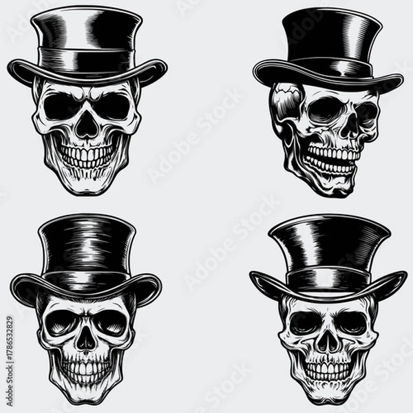 Fototapeta Skull With Top Hat SVG Bundle, Skull Head SVG, Hat SVG, Human Skull SVG, Skeleton SVG, Silhouette, Vector, Cutting File, Cricut, T-shirt, Death