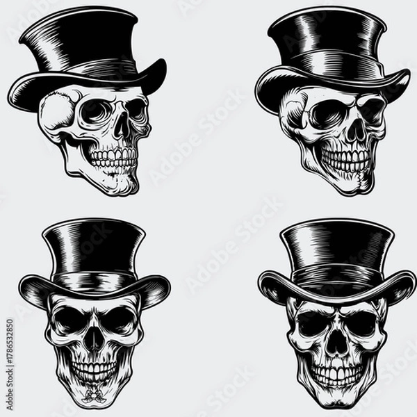 Fototapeta Skull With Top Hat SVG Bundle, Skull Head SVG, Hat SVG, Human Skull SVG, Skeleton SVG, Silhouette, Vector, Cutting File, Cricut, T-shirt, Death