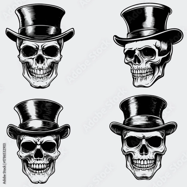 Fototapeta Skull With Top Hat SVG Bundle, Skull Head SVG, Hat SVG, Human Skull SVG, Skeleton SVG, Silhouette, Vector, Cutting File, Cricut, T-shirt, Death