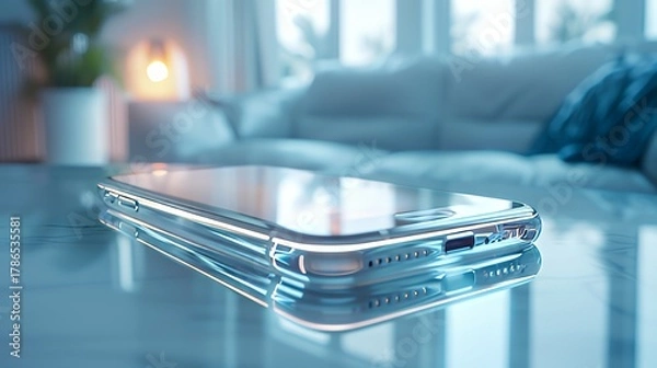 Obraz Futuristic transparent smartphone on reflective surface