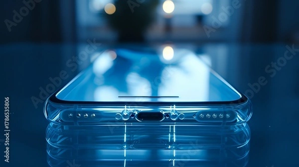 Obraz Futuristic transparent smartphone on reflective surface