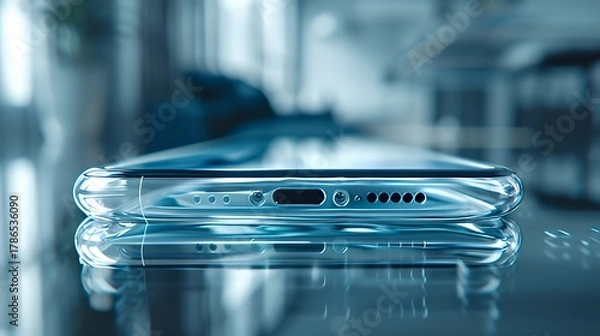 Obraz Futuristic transparent smartphone on reflective surface