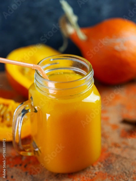 Fototapeta Pumpkin juice in a mason jar