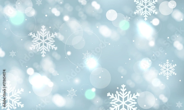 Obraz Abstract winter vector wallpaper with snowflakes, snowfall and glowing elements.