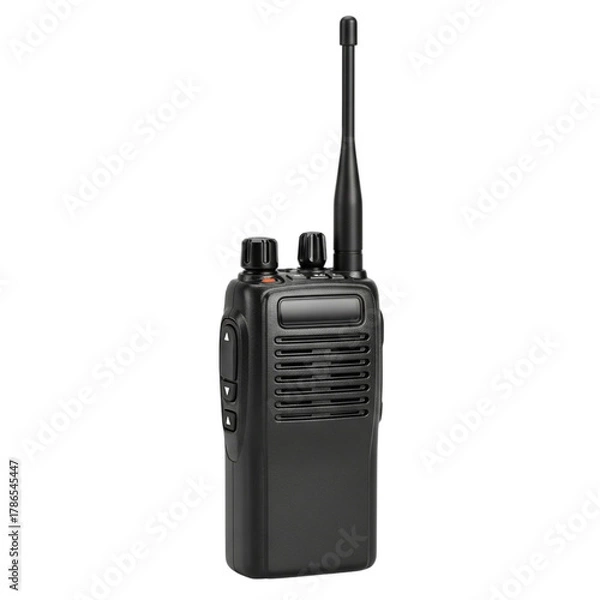 Fototapeta Black handheld two-way radio with antenna and buttons on transparent background