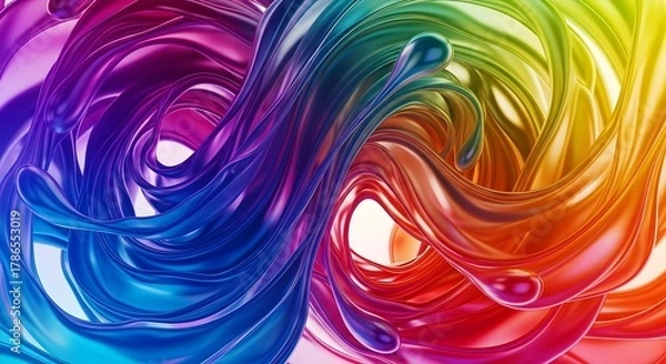 Obraz Colorful 3D liquid shapes morphing into a flowing abstract sculpture with realistic lighting