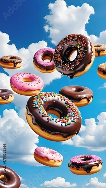 Obraz colorful donuts on blue sky