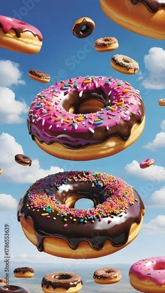 Obraz chocolate donuts on blue background